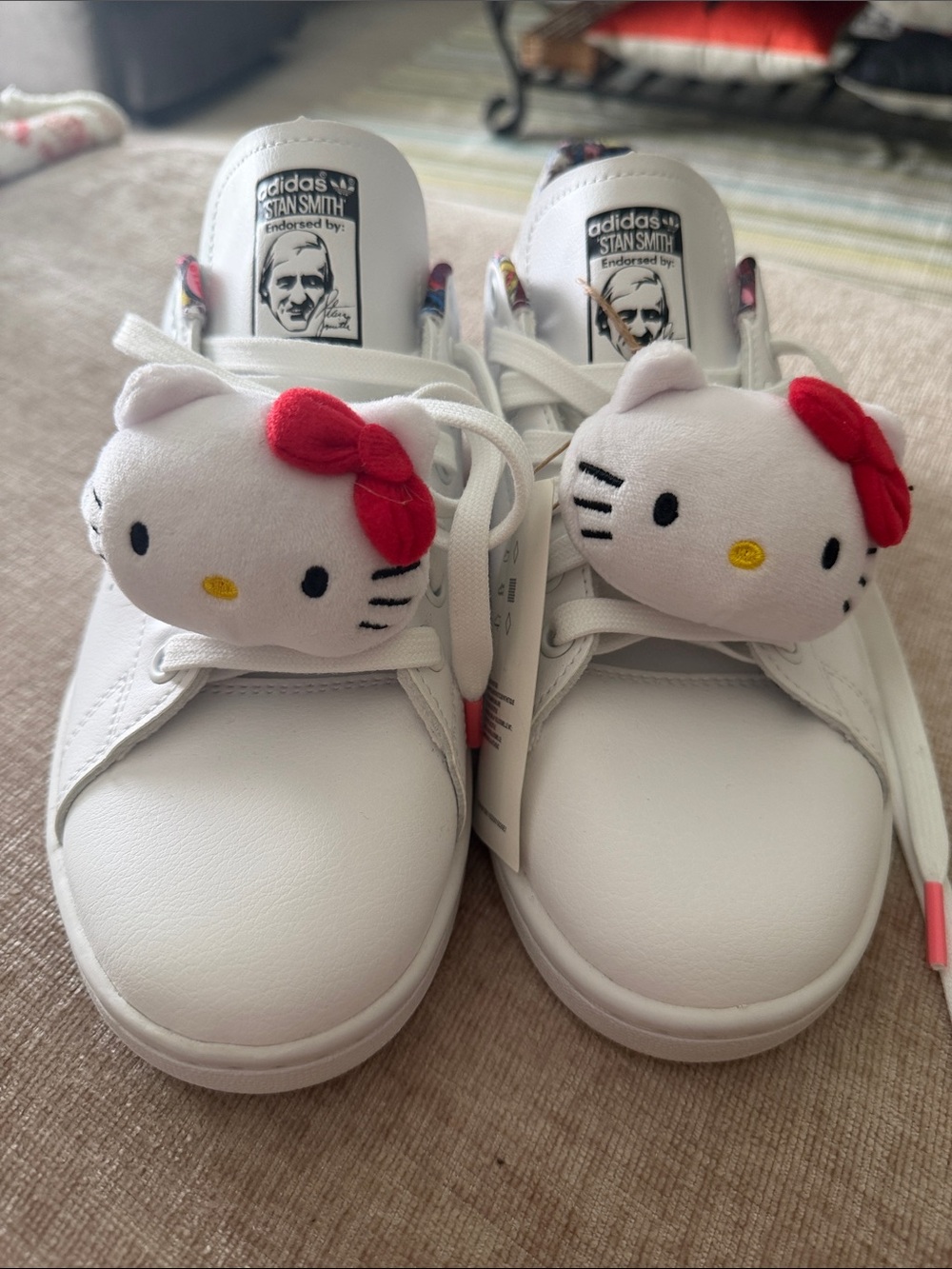 adidas White Sneakers with Red Hello Kitty Plush Accents NWT